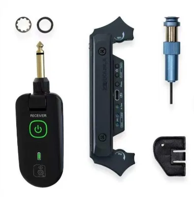 DOUBLE X2 Wired Acoustic Guitar Pickup System for Guitar/Ukulele/Bass 30M Transmission 80-120mm Soundhole Mount Rechargeable