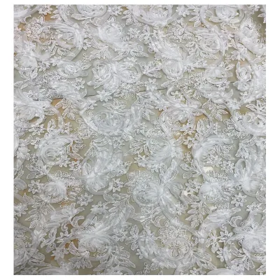 Milk Silk Lace with Embroidery Tube Plate Embroidered Flat Flower Lace Cotton Cloth for Wedding Dress