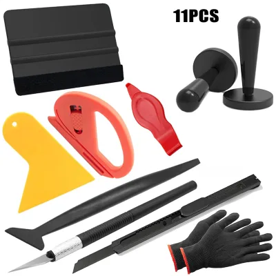 11pcs Color Changing Vehicle Window Tint Film Install Kit Vinyl Wrap Tool PPF Kits Felt Squeegee Scraper Safety Cutter Car Film