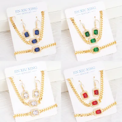 JXX New Design Gorgeous Jewelry Sets for Women Accessories Cubic Zircon Bridal Dangle Earrings Necklace Set Wedding Party Gift
