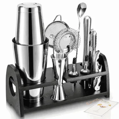 Factory Cocktail Shaker Set 13-Piece Boston Stainless Steel Bartender Kit with Stand Professional Bar Tools