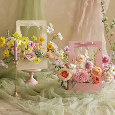 pink Blue Green Black Flower Paper Basket