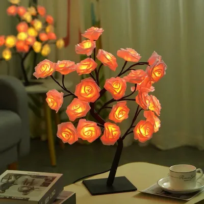 Table Lamp USB Power Fairy Flower Tree Night Light Bedroom Bedside Living Room Desktop Decoration Desk Lamp Night Lights