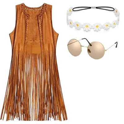 Women's Hippie Costume 70s Outfit Vest Accessories Flower Power Fringe Clothing Carnival Costumes China Adults