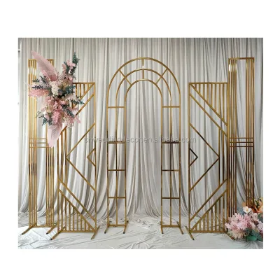 Shinny Gold Wedding Stainless Metal Backdrop Wedding Arch Grid Wedding Arched Backdrop Stand