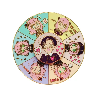 Fun and Unique Pin Styles Professional Factory Custom Service Interactive Rotating Anime and Geometric Round Spinning Enamel Pin