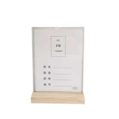 Minimalist Solid Wood Menu Holder Sign Base Customizable Slotted Display Stand for Acrylic & Cardstock