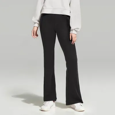LU Yoga Pants High Waist Elastic Waist for Tummy Control Ribbed Flared Long for Comfortable Tight Zipper Cuff Leg-Lengthening