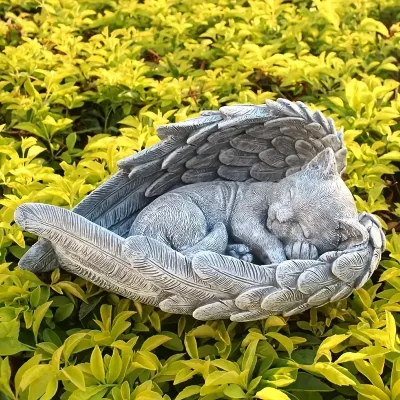 Pet Cat Memorial Ornament, Angel Cat Memorial Statue, GardenSleeping Cat Statue Decoration