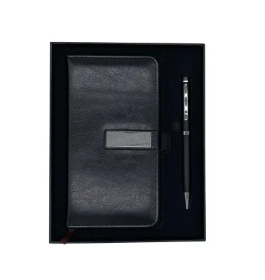 Competitive Price Handmade PU Leather Logo Print Custom A6 Notebook Gift Set with Pen Notebook and Pen Set