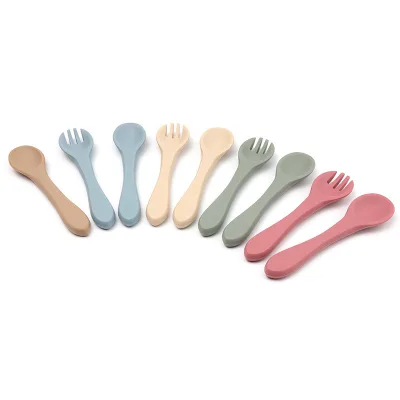 Food-grade Silicone Soft Fork and Spoon - Children's Meal Training Tableware - Baby Feeding Auxiliary Spoon and Fork for Feeding