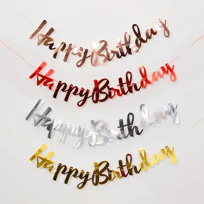 4 Colors One-piece Gold Birthday Banner Bronzed Letter Pull Flag for Party Tableware & Decorations 'Happy Birthday'