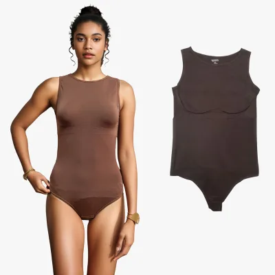 Women's Breathable 3D Shapewear Bodysuit Seamless Thigh Shaper Tight Tummy Control Neck Solid Color Waist Cincher Made Jersey
