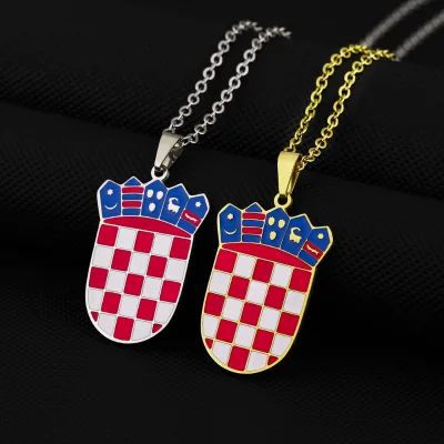 Wholesale New Arrival Croatia Badge Pendant Necklace Geometric Neck Jewelry Couple Matching Accessories for Men and Women