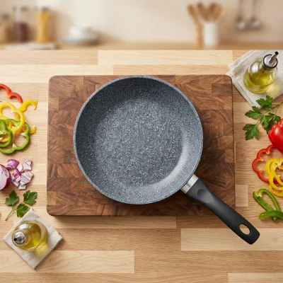 Aluminum Stone-Coated Non-Stick Frying Pan Set with Soft Touch Handle and Granite Coating for Home Kitchen