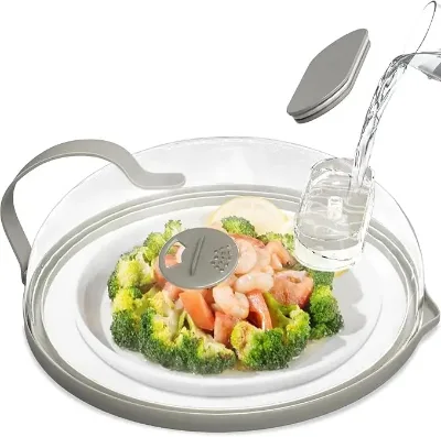 Microwave Splatter Cover with Water Steamer for Food - 10 Inch Steam Microwave Splatter Guard with Handle Plate Covers