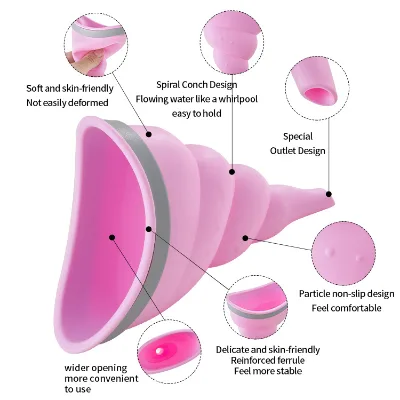 Conch-shaped Foldable Portable Female Urinal for Women Funnel Travel Pee Cup for Women Stand to Pee with Waterproof Storage Bag