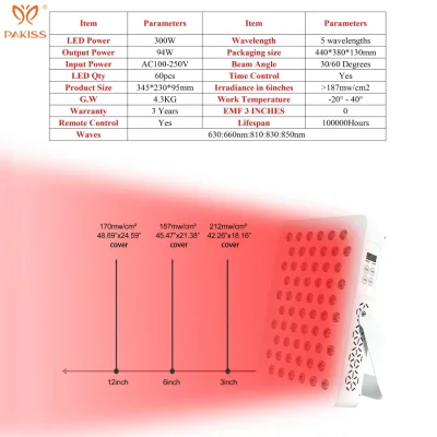 PAKISS Remote Control Infrared 660nm 850nm Desktop Beauty Red Light Therapy