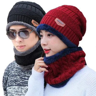 Women Men Unisex Thick Warm Comfortable Acrylic Hat and Scarf Set Knitted Winter Hat and Scarf Set Men