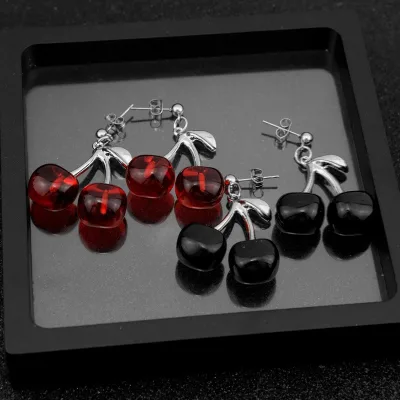 Factory Direct Sales of Sweet Cherry Versatile Cute Girl Stainless Steel Fashion Pendant Earrings