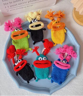 Hot Wholesale Cute Sausage Mouth Car Key Cover Handmade Knitting Quirky Wool Doll Key Bag Pendant Kids Gift Key Holder