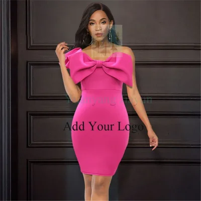 Event Occasion Party Mini Dress Ruffles One Shoulder Big Bowtie Patchwork Sexy Bodycon Women Vestido