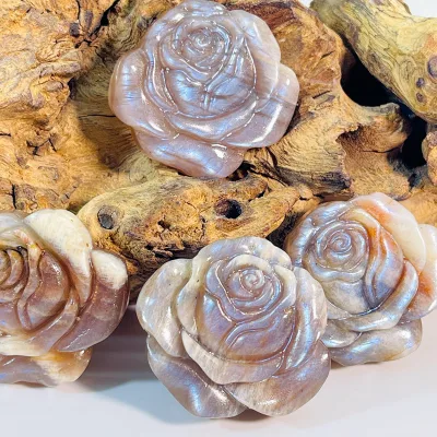 Wholesale Natural Rose Shaped Moonstone Crystal Polished Flowers Carving with Engraving for Home Decoration and Gifts