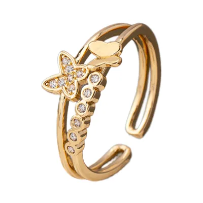 Adjustable Size Luxurious Crystal Cooper Zirconia Butterfly Ring for Women-Unisex Alloy Jewelry for Wedding or Gift