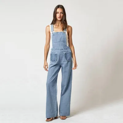 Work Wear Spring Fashion Design Washed Denim Jeans Overall Rompers Jumpsuits for Women 2023