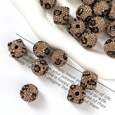 Hot Sale 16mm Leopard-print Polymer Clay Drill Beads Handcrafted Inlaid Beads DIY Loose Beads Phone Charm Accessories Featuring