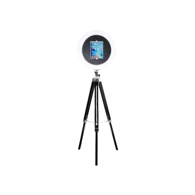 129-iPad Portable Selfie Station with Ring Light, Universal iPad Mount Heavy-duty Sheet Metal Build, Flight Case