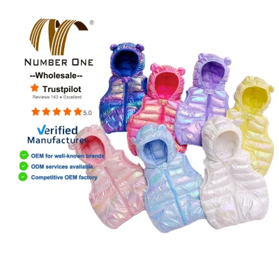 2025 Autumn Winter Wholesale Lightweight Bright Color Hooded Down Vest for Boys Girls Baby Sleeveless Outerwear 80-120cm