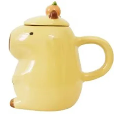 HY2 Capibala Creative Kids Cartoon Water Cup With Lid Home Ceramic Capybara Cup