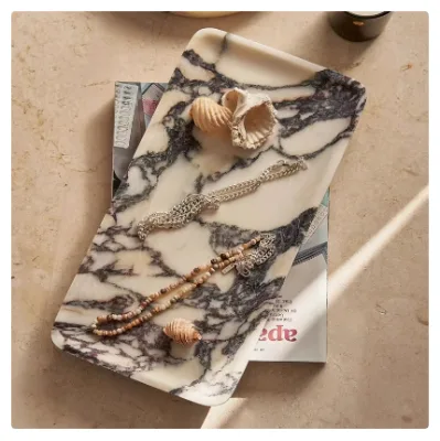 Luxury Natural Marble Stone Serving Tray Customized Rectangle White Marble Trays for Bathroom Jewelry Display