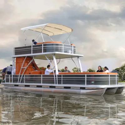 NEW Design House Boat Pontoon Houseboat Whitewater Luxury Yacht OUTBOARD Outboard Machine Aluminum Customized CE Certificate 14