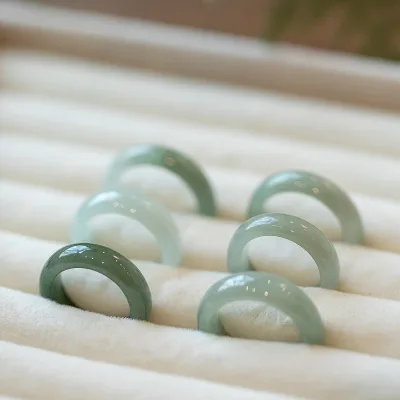 Natural Jade A-grade Jade Ring, Icy and Mellow Type Ring, Snowflake Cotton Ring