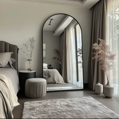 Wholesale MOQ 50pcs Large Arched Metal Frame High Definition Floor Mirror Bulk Order Factory Direct OEM ODM
