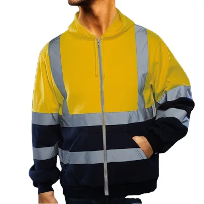 Factory Wholesale Custom LOGO Men Women Reflective Hi Vis Fleece Sweatshirt Big Size Polyester Safety Jacket Hood