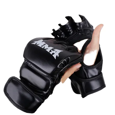 Wholesale Sanda Half Finger PU Leather Boxing Gloves for MMA Training and Competition