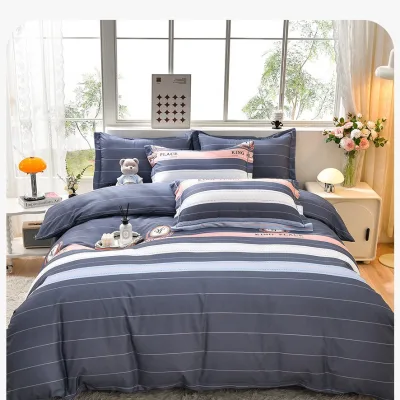 Thickened Brushed 100% Pure Cotton 4-Piece Bedding Set Printed Sheets and Duvet Cover Long-Staple Cotton Bedding