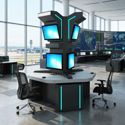 Two Position Control Console Ergonomic Multi-screen Operator Desk LED Ambient Light Command & Security Monitoring Console