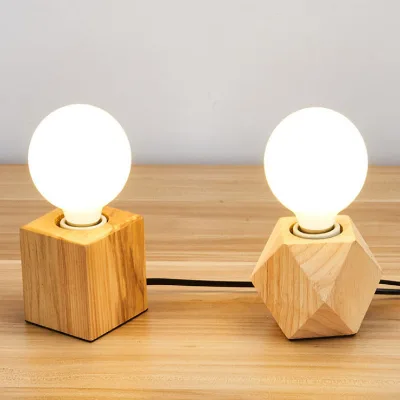Original Brown Wooden Bamboo Table Light Holder, Screw Base E27 E14 Wooden Light Base Socket