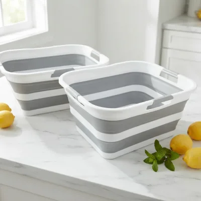 SAMMART 42L Collapsible Polypropylene TPR Foldable Portable Space Saving Laundry Basket Storage Organizer Basket