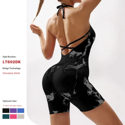 Women's All-In-One Tie-Dye Yoga Jumpsuit Beautiful Back Design for Cross-Border Fitness Wear New Export One-Piece Sports