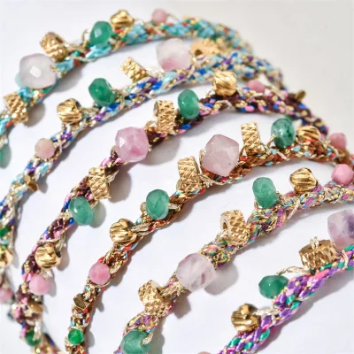 New Arrival Handmade Multicolor Braided Rope Bohemia Natural Stone Bead Gold Plated Bracelet for Female Fashion Jewelry