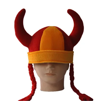Custom Velvet Football Fan Party Viking Hats Horns with Braids for Woman