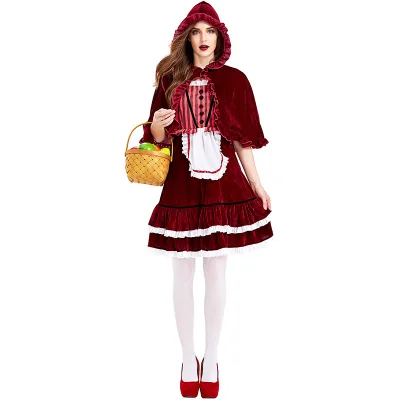 2025 new styles Beauty Women Red Dress with Choker Little Red Riding Hood Costume
