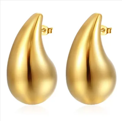 Chunky Gold Hoop Earrings Stainless Steel Tear Drop Hoops Earring Lightweight Water Drop Ear Jewelry