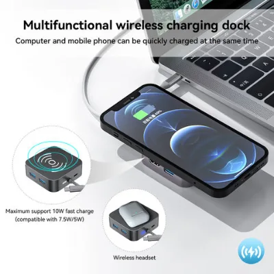 Multifunctional USB3.0 Docking Station Combo and Wireless Charging 7 in 1 Dock Station Solution Adapter
