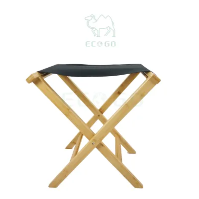 Portable Bamboo Wooden Leg Folding Step Canvas Stool